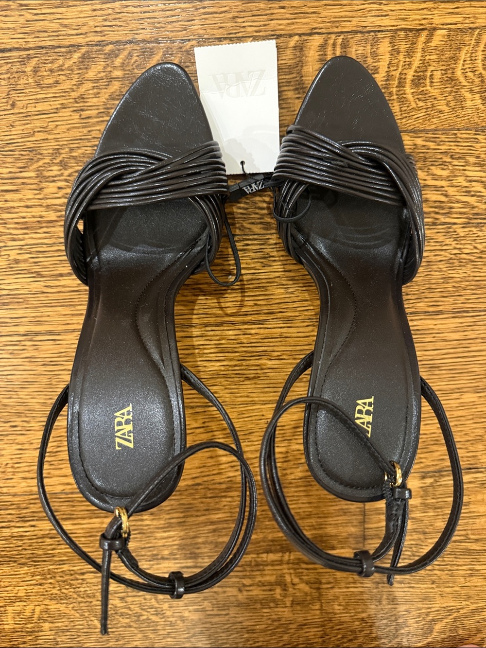 ZARA Black Strappy Heels with Ankle Tie
